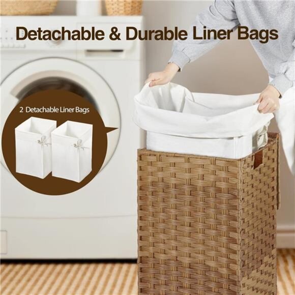 Greenstell Laundry Hamper with Lid, 60L Clothes Hamper with 2 Removable Liner - Picture 3 of 7